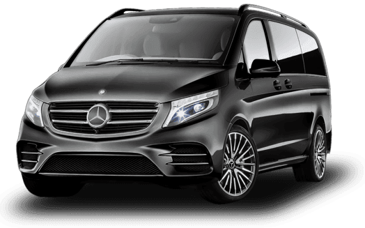 Black luxury minivan with sleek design and large alloy wheels.
